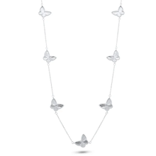 Load image into Gallery viewer, Sterling Silver Rhodium Plated Diamond Cut Multiple Butterfly Charm Adjustable Necklace