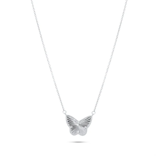 Sterling Silver Rhodium Plated Diamond Cut Butterfly Charm Adjustable Necklace
