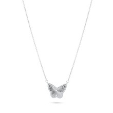 Load image into Gallery viewer, Sterling Silver Rhodium Plated Diamond Cut Butterfly Charm Adjustable Necklace