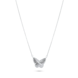 Sterling Silver Rhodium Plated Diamond Cut Butterfly Charm Adjustable Necklace