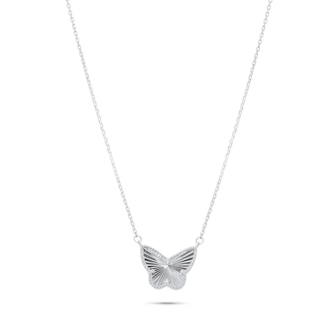 Sterling Silver Rhodium Plated Diamond Cut Butterfly Charm Adjustable Necklace