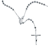 Sterling Silver High Polished 6mm Diamond V Cut Beads Rosary Necklace