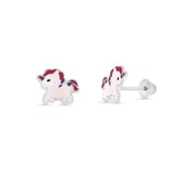 Sterling Silver High Polished Colored Enamel Unicorn Pony Earrings