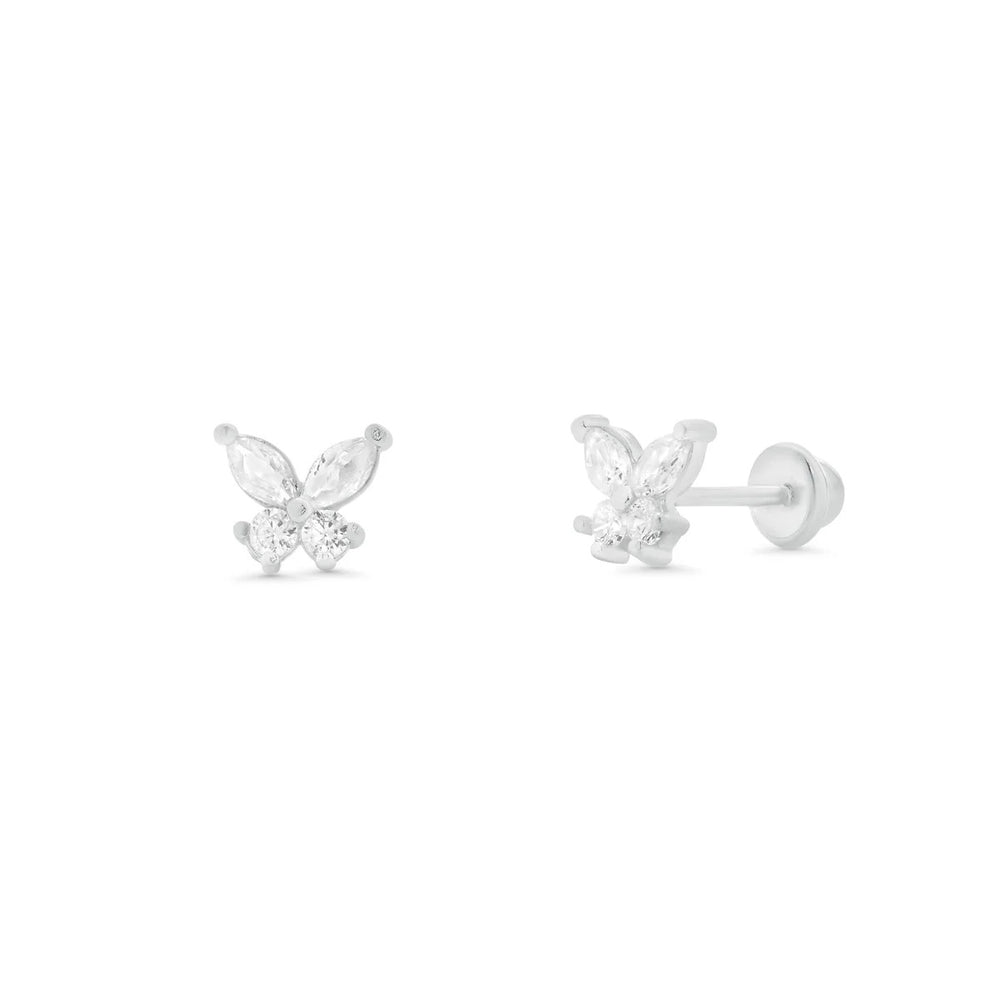 Sterling Silver High Polished CZ Butterfly Earrings