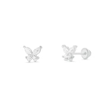 Load image into Gallery viewer, Sterling Silver High Polished CZ Butterfly Earrings