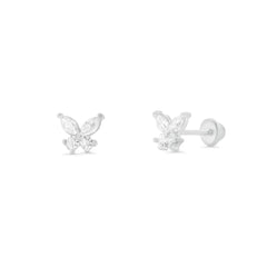 Sterling Silver High Polished CZ Butterfly Earrings