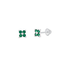 Load image into Gallery viewer, Sterling Silver High Polished Green CZ Clover Flower Earrings