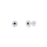 Sterling Silver High Polished Blue And Clear CZ Mini Rosette Earrings