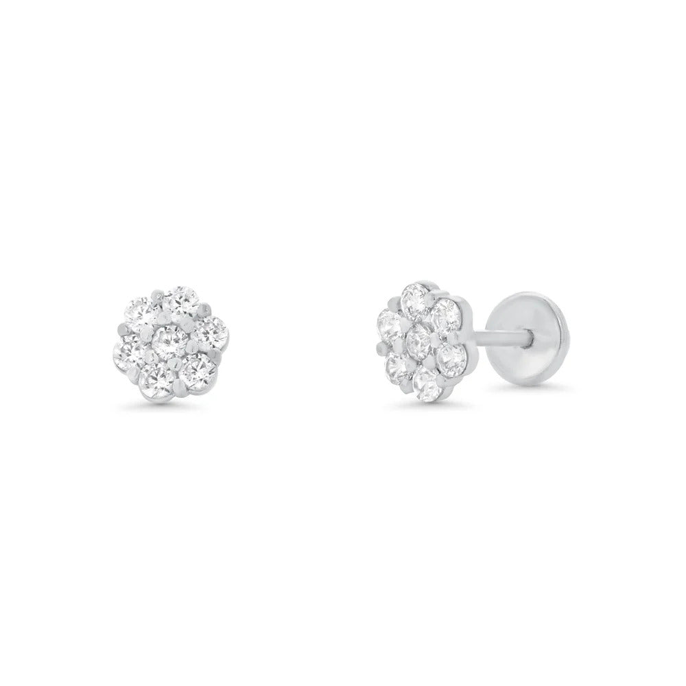 Sterling Silver High Polished CZ Mini Rosette Earrings