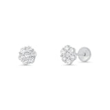 Sterling Silver High Polished CZ Mini Rosette Earrings