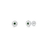 Sterling Silver High Polished Green And Clear CZ Mini Rosette Earrings
