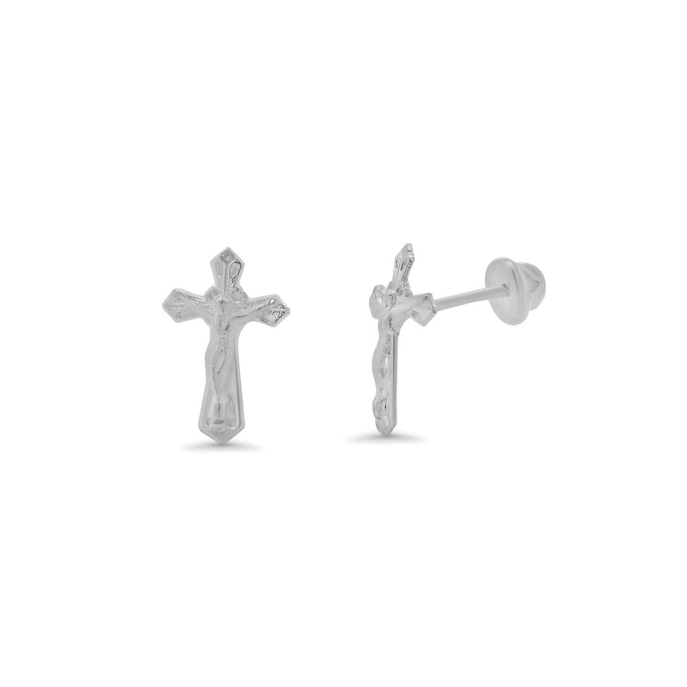 Sterling Silver High Polished Crucifix Earrings
