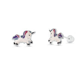 Sterling Silver High Polished Multi Colored Enamel Unicorn Earrings