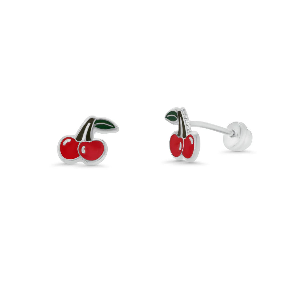 Sterling Silver High Polished Enamel Cherry Earrings