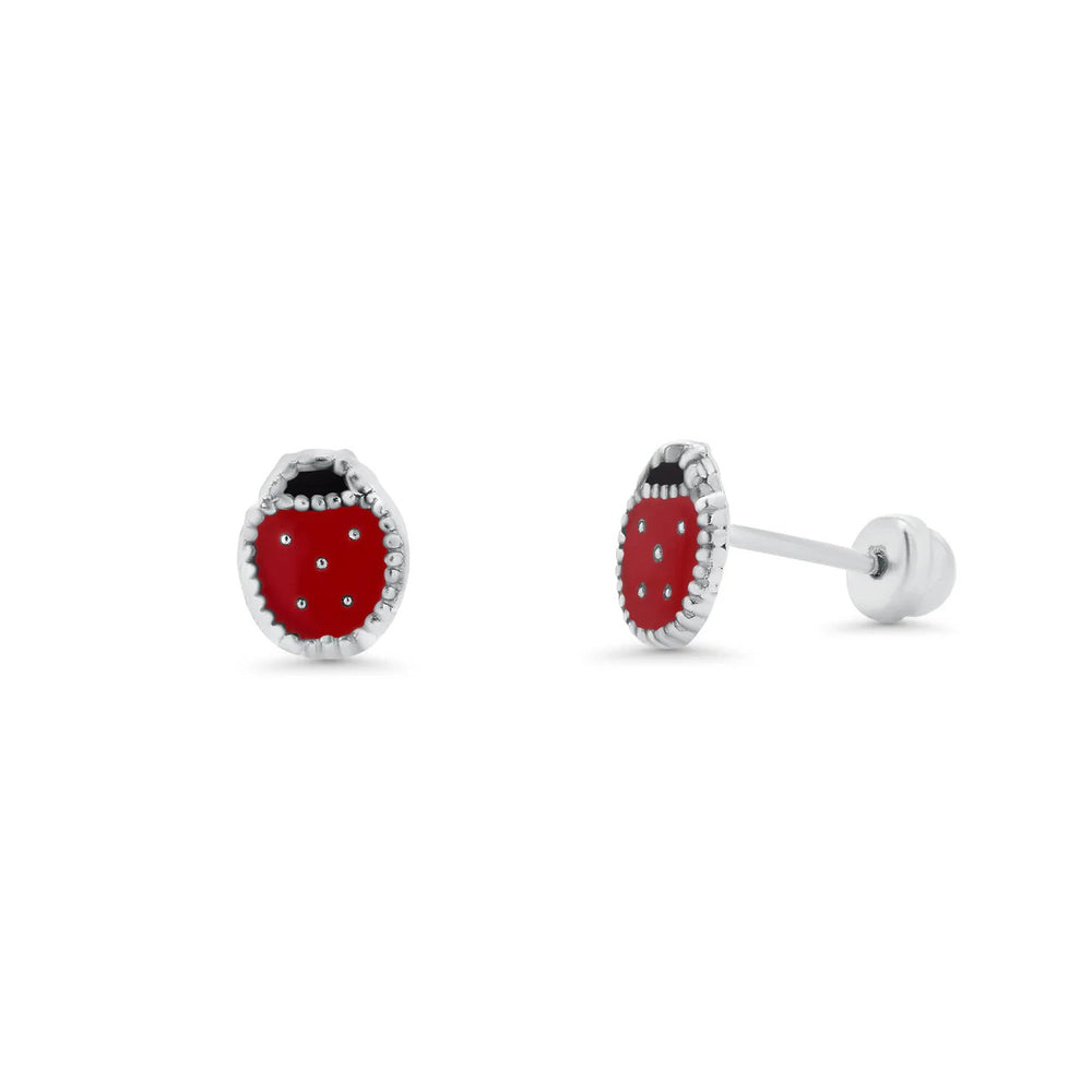 Sterling Silver High Polished Enamel Ladybug Earrings
