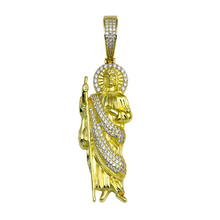 Load image into Gallery viewer, Sterling Silver Gold Plated Clear CZ St Jude Hip Hop Pendant