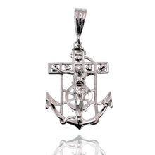 Load image into Gallery viewer, Sterling Silver Rhodium Plated Anchor Crucifix Nautical Hearts Pendant