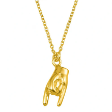 Load image into Gallery viewer, Sterling Silver Gold Plated Hand Horns Pendant Necklace