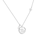 Sterling Silver Rhodium Plated Super Mom Four Leaf Clover and Pearl Necklace Pendant