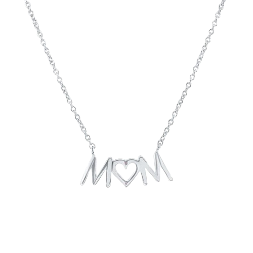 Sterling Silver Rhodium Plated Mom Heart Clear CZ Necklace Pendant