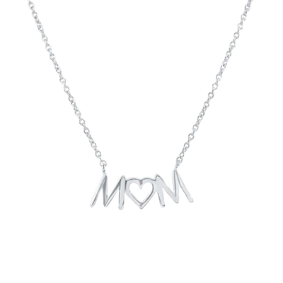 Sterling Silver Rhodium Plated Mom Heart Clear CZ Necklace Pendant