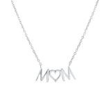 Sterling Silver Rhodium Plated Mom Heart Clear CZ Necklace Pendant