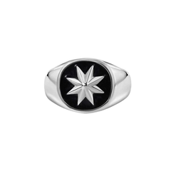 Sterling Silver Rhodium Plated High Polished Octagram Star Black Enamel Ring