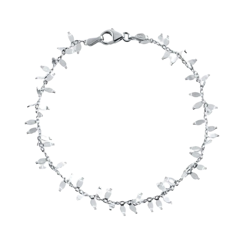 Sterling Silver Nickel Free Rhodium Plated Leaves Link Bracelet