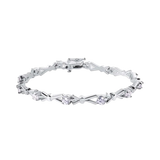 Sterling Silver Nickel Free Rhodium Plated CZ X-link Fancy Bracelet