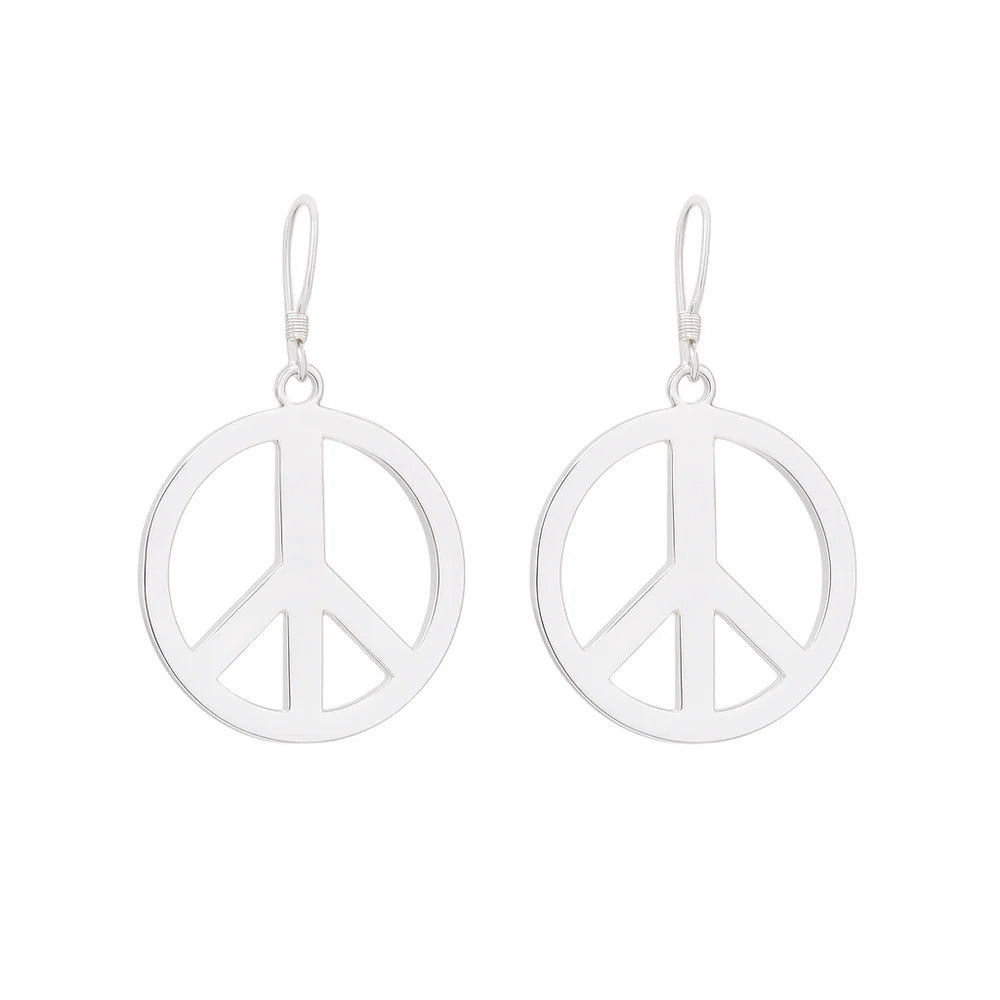 Sterling Silver High Polished Large Peace Sign Earrings