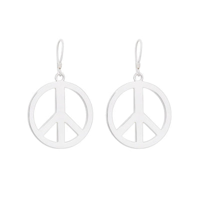 Sterling Silver High Polished Large Peace Sign Earrings