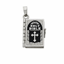 Load image into Gallery viewer, Sterling Silver High Polish Small Black Colored Enamel English Bible Pendant