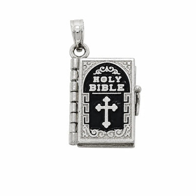 Sterling Silver High Polish Small Black Colored Enamel English Bible Pendant