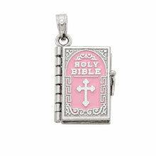 Load image into Gallery viewer, Sterling Silver High Polish Small Pink Colored Enamel English Bible Pendant