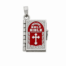 Load image into Gallery viewer, Sterling Silver High Polish Small Red Colored Enamel English Bible Pendant