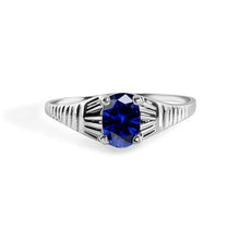Load image into Gallery viewer, Sterling Silver Rhodium Plated blue sapphire Rigid Birthstone Ring