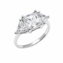 Load image into Gallery viewer, Sterling Silver Rhodium Plated Three Stone Princess Cut CZ Bridal Engagement Ring