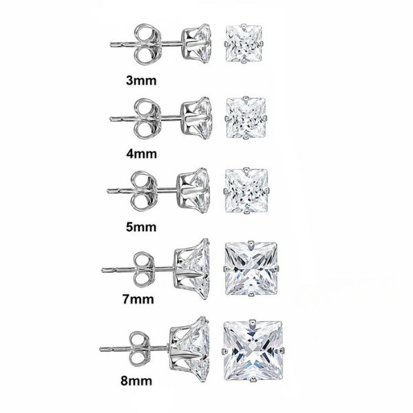 Sterling Silver Rhodium Plated Square Clear CZ Stud Earrings