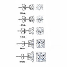 Load image into Gallery viewer, Sterling Silver Rhodium Plated Square Clear CZ Stud Earrings