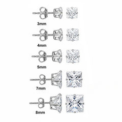 Sterling Silver Rhodium Plated Square Clear CZ Stud Earrings