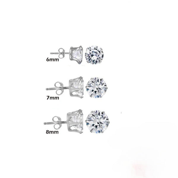 Sterling Silver Rhodium Plated Round Clear CZ Stud Earrings