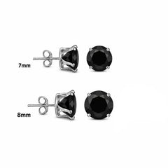Sterling Silver Rhodium Plated Round Black CZ Stud Earrings