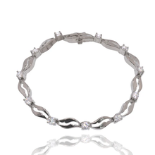 Load image into Gallery viewer, Sterling Silver Rhodium Plated Wave Link Clear CZ Bracelet