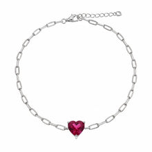 Load image into Gallery viewer, Sterling Silver Rhodium Plated Red CZ Heart Paper Link Chain Bracelet