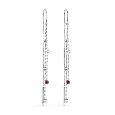 Sterling Silver Rhodium Plated Three Strand Round Multi Color CZ Dangling Earring