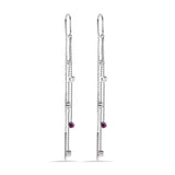 Sterling Silver Rhodium Plated Three Strand Round Multi Color CZ Dangling Earring