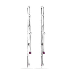 Sterling Silver Rhodium Plated Three Strand Round Multi Color CZ Dangling Earring