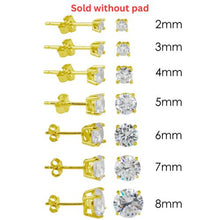 Load image into Gallery viewer, Sterling Silver Gold Plated Round Basket Clear CZ Stud Earring