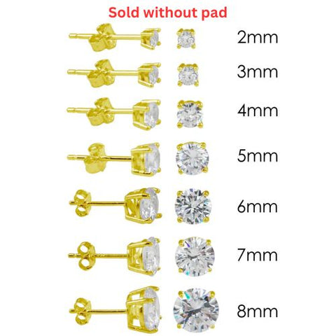 Sterling Silver Gold Plated Round Basket Clear CZ Stud Earring