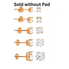 Sterling Silver Rose Gold Plated Round Basket Clear CZ Stud Earring
